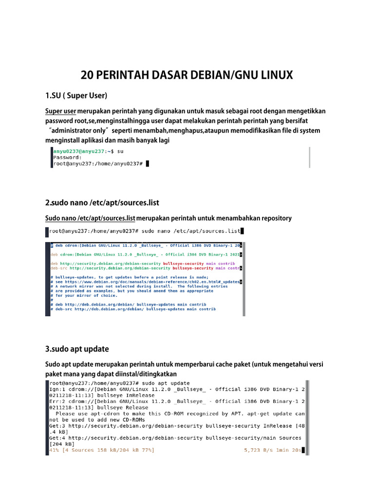 20 Perintah Dasar Debian | PDF
