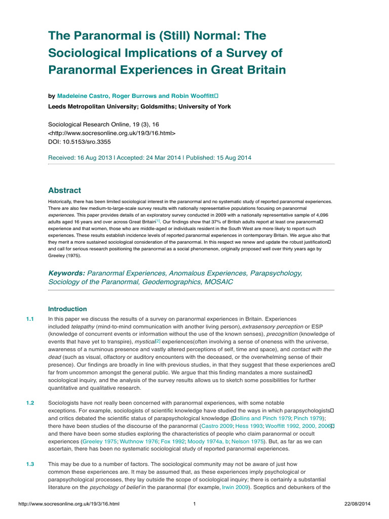Survey of Paranormal Experiences in Britain | PDF | Paranormal ...
