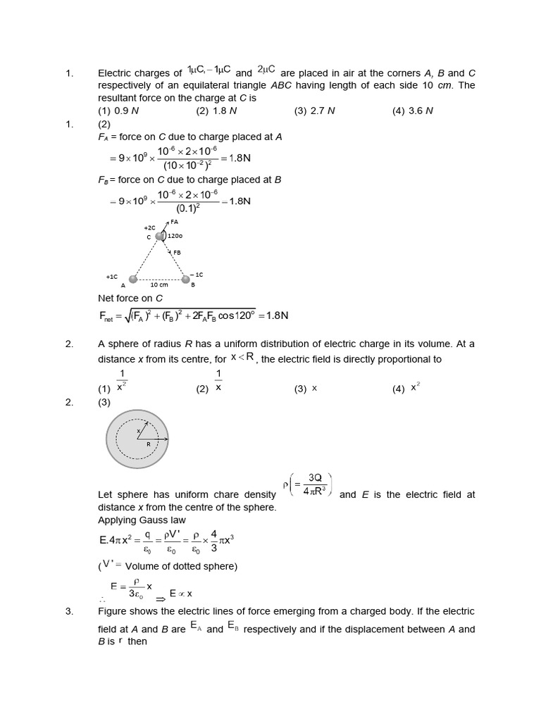 Electric Field And Gauss Law 15 Obj 5 Sub Pdf Electric Charge