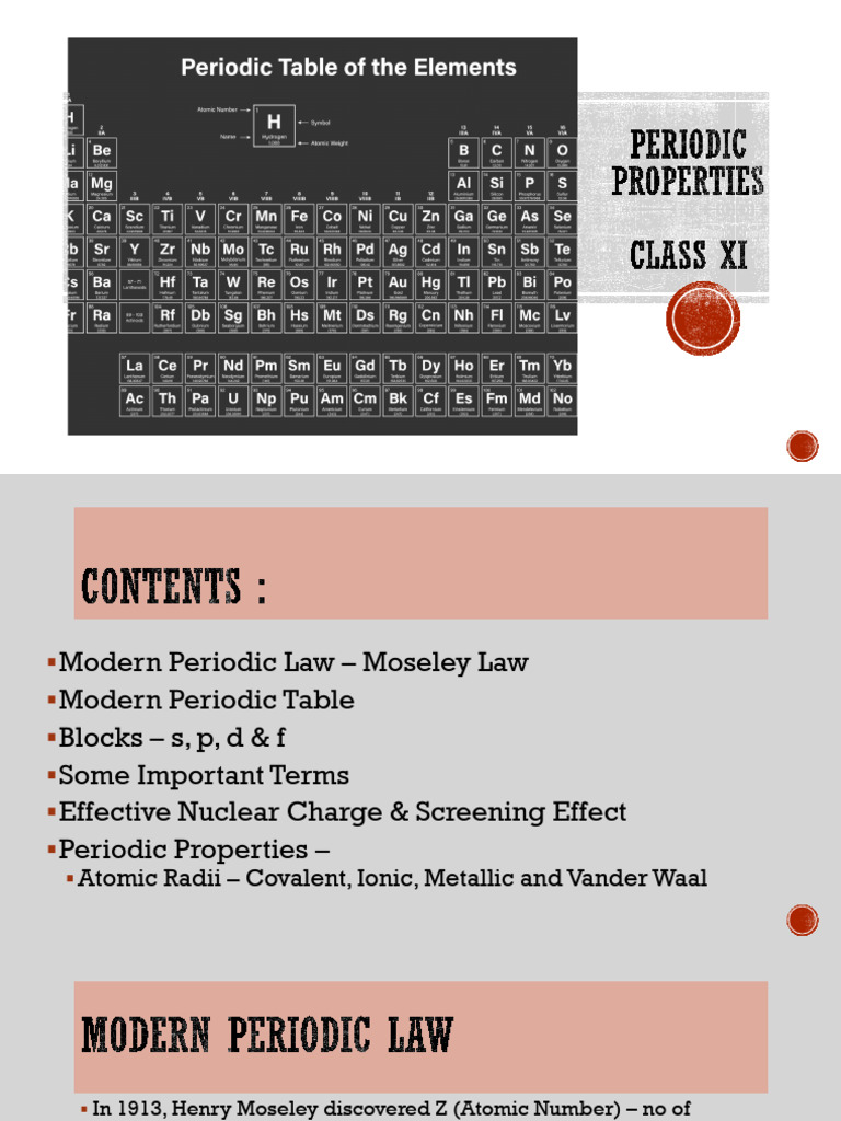Periodic Properties Class 1 | PDF | Chemical Bond | Transition Metals