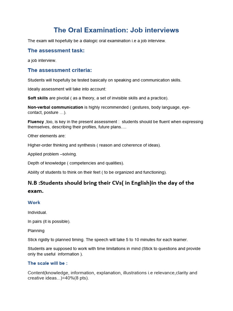 Job Interview Oral Examination Guide | PDF | Fluency | Communication