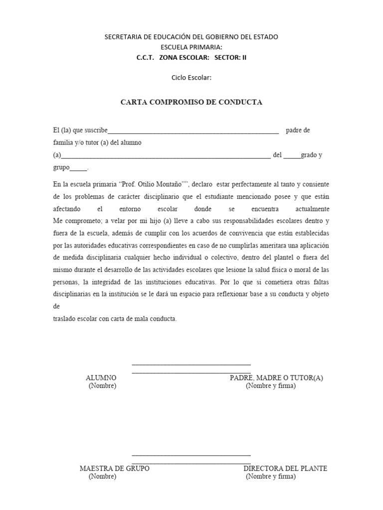 Carta Compromiso de Conducta Escolar | PDF | Crecimiento personal y ...