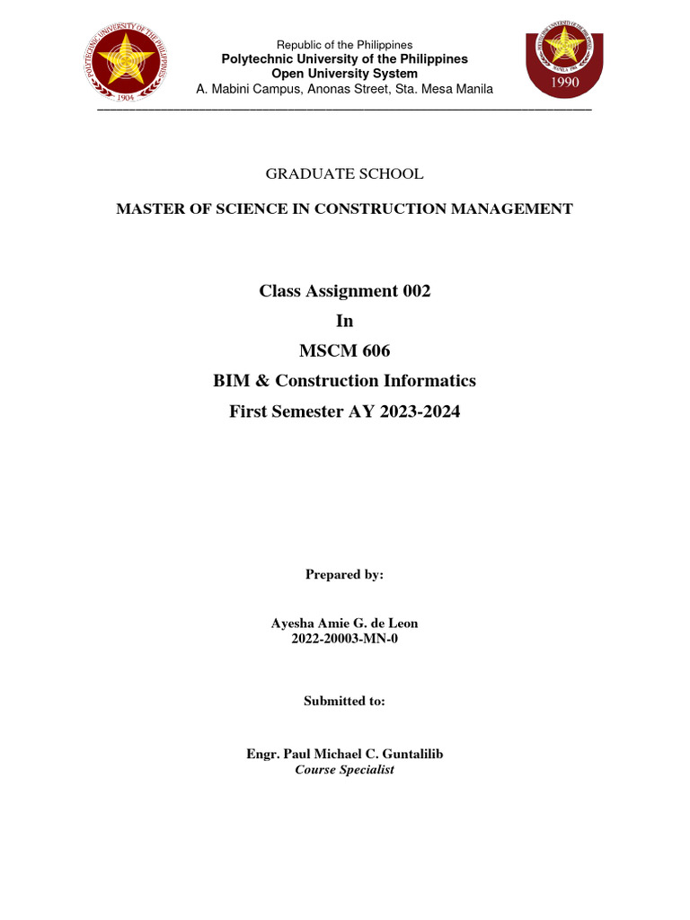 Assignment 02 - BN Iso 19650 - de Leon, Ayesha Amie G. | PDF | Building ...