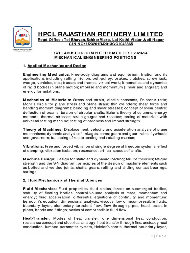 HPCL Mechanical Engineering Syllabus 2023-24 | PDF | Heat Transfer ...