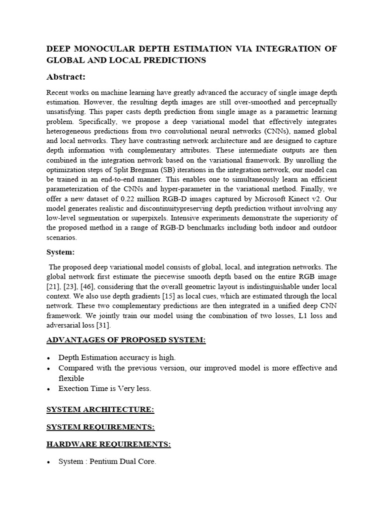 Deep Monocular Depth Estimation Via Integration of Global and Local ...