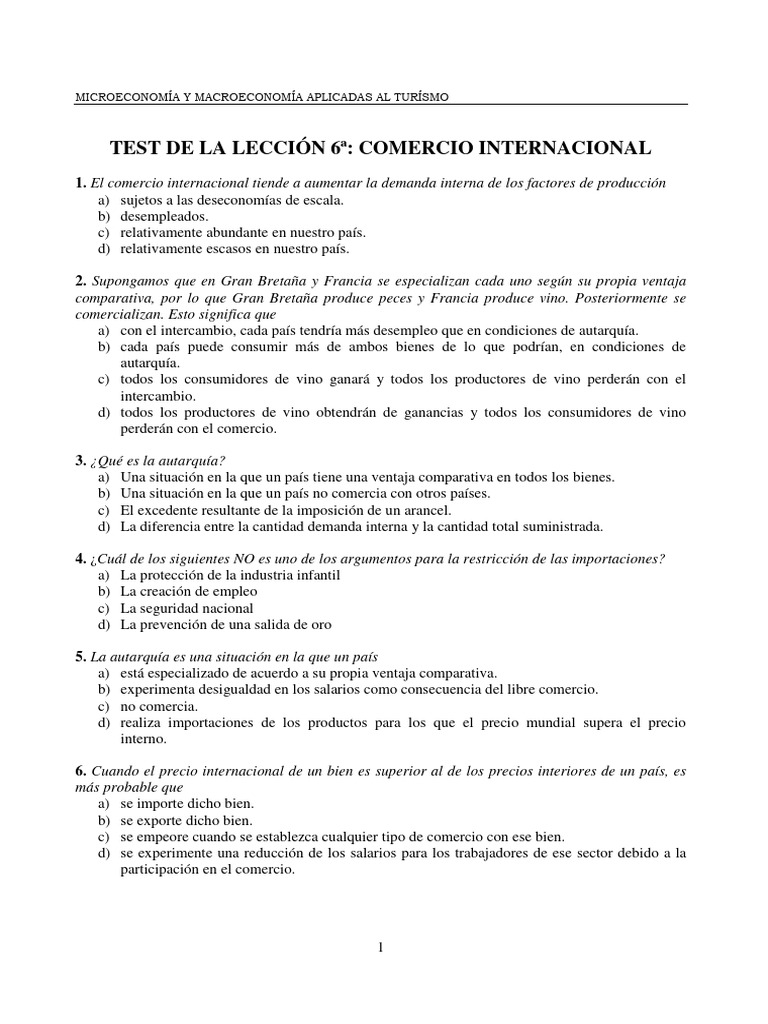 Comercio Internacional en Turismo | PDF | Excedente económico | Ventaja ...