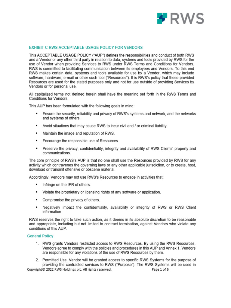 Exhibit C - Acceptable Usage Policy | PDF | Share Point | Password