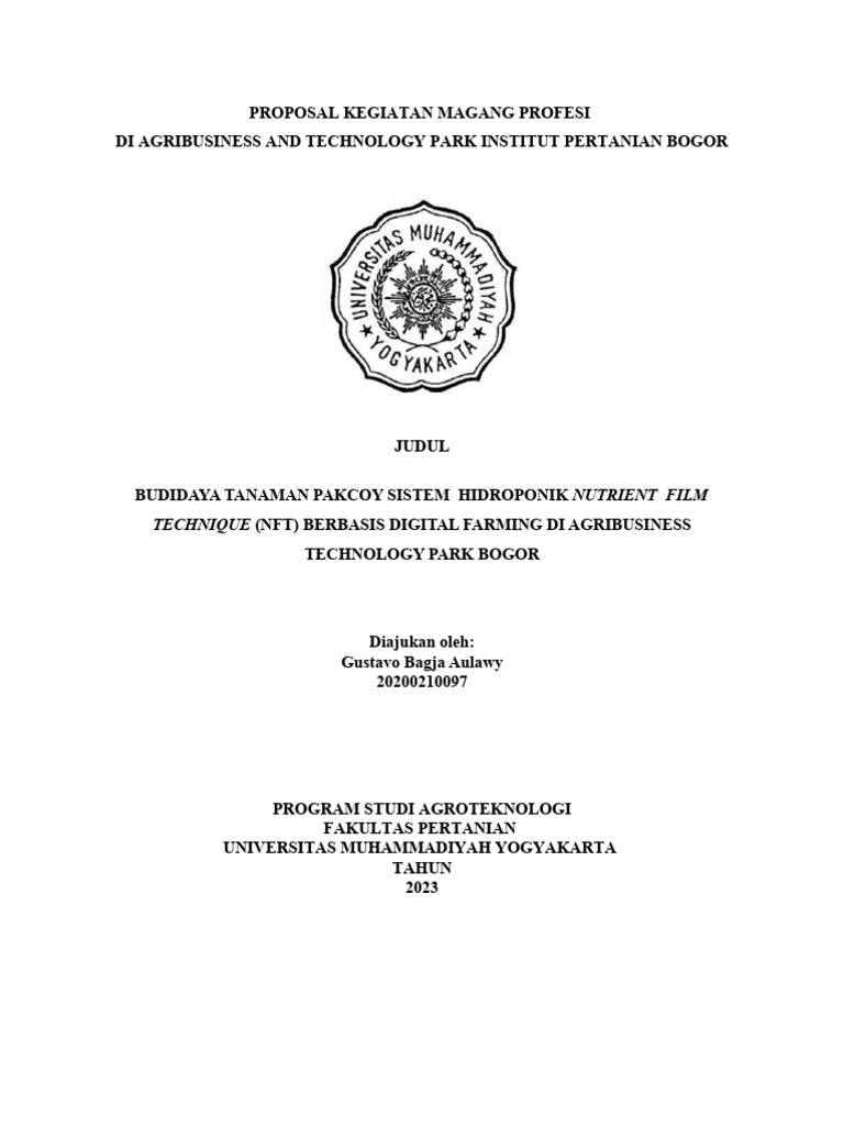 Proposal Magang Atp Ipb Gustavo Bagja Aulawy | PDF