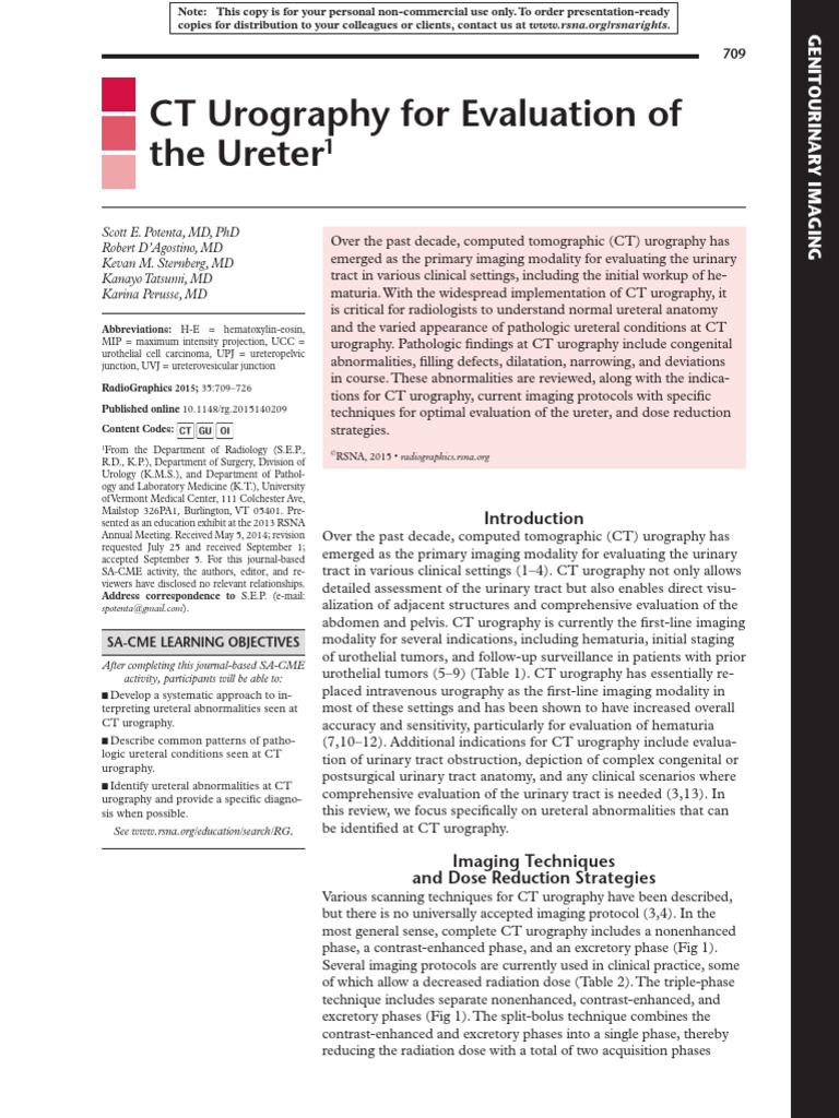 CT Urography: Evaluating Ureteral Abnormalities | PDF | Ct Scan ...
