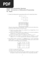 Sample Final Examination Questions IE406 - Introduction To Mathematical Programming Dr. Ralphs