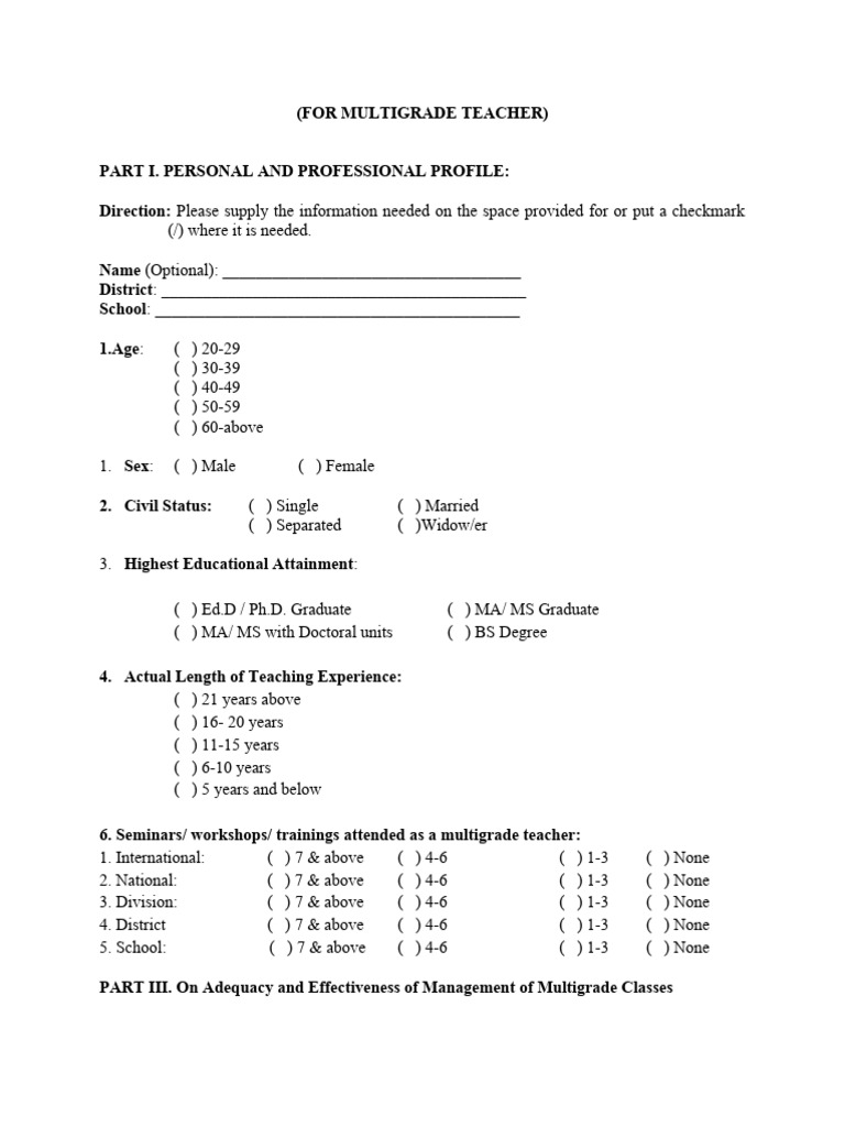 Teacher Performance Survey Questionnaire | PDF | Educational Assessment ...