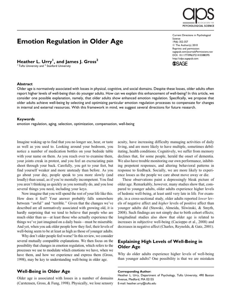 Emotion Regulation and Well-Being in Aging | PDF | Emotional Self ...