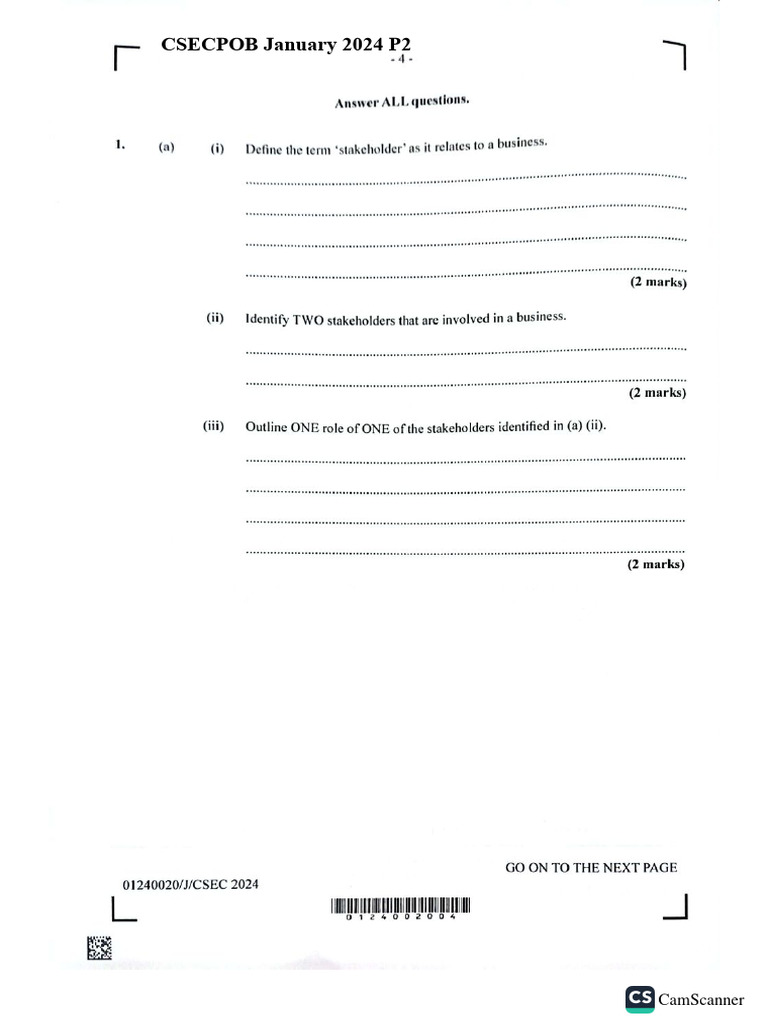 Csec pob january 2024 paper 2 pdf