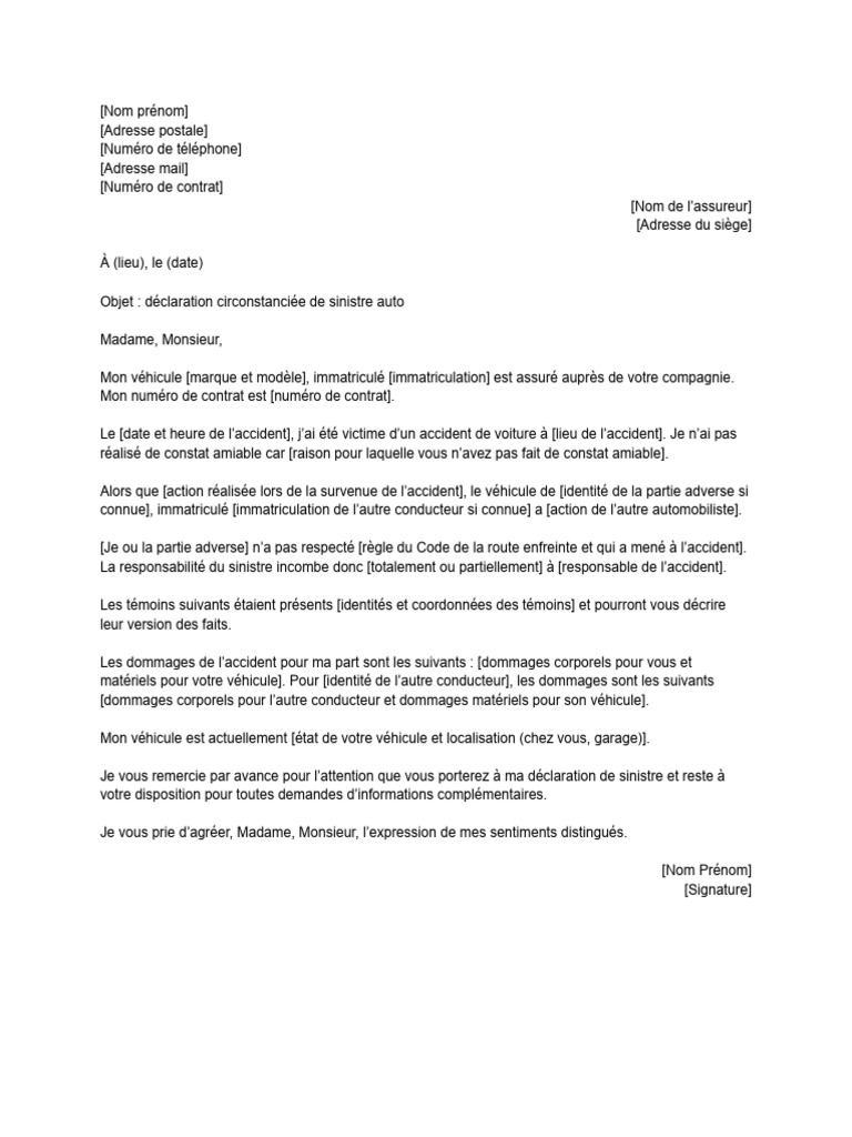 Modèle de déclaration de sinistre auto | PDF