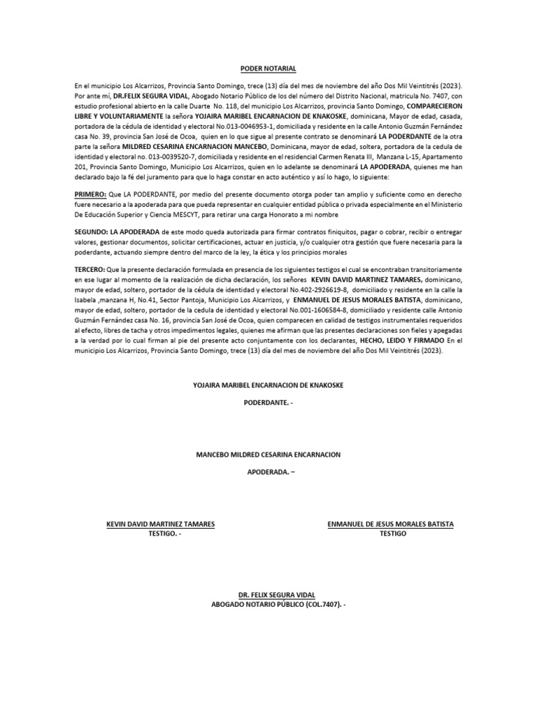 Poder Notarial | PDF | República Dominicana | Justicia