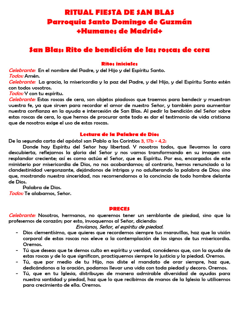 Rito de Bendición de San Blas | PDF | Bendición | Oración