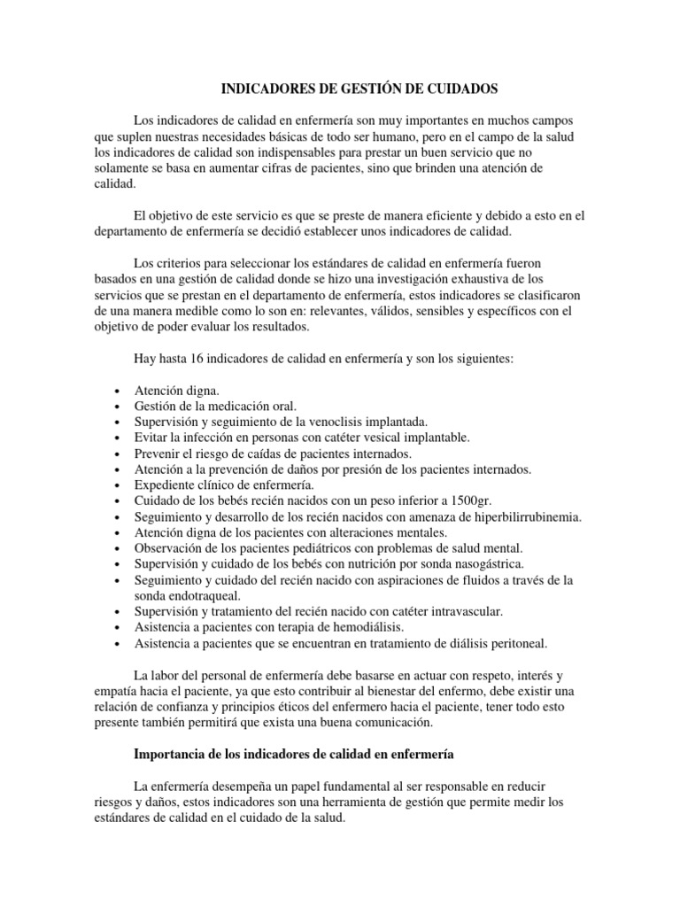 Indicadores de Gestión de Cuidados | PDF | Enfermería | Cuidado de la salud