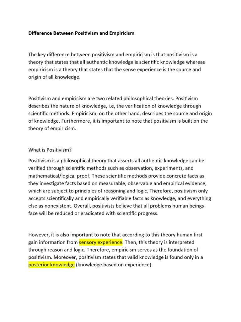Difference between positivism and empiricism pdf empiricism knowledge