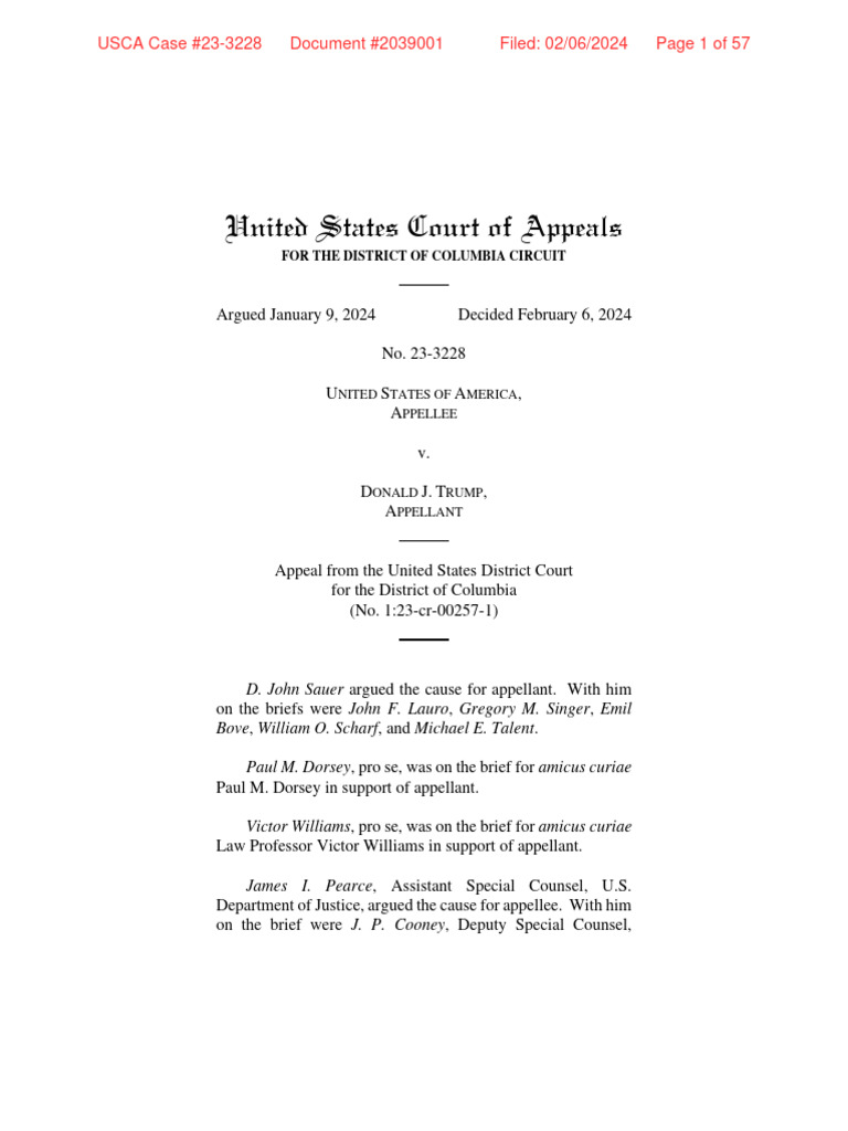 D.C. Circuit Court of Appeals Ruling On Trump Immunity | PDF ...