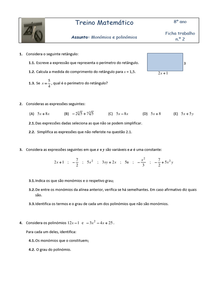 Exercícios sobre Monômios e Polinômios | PDF | Matemática