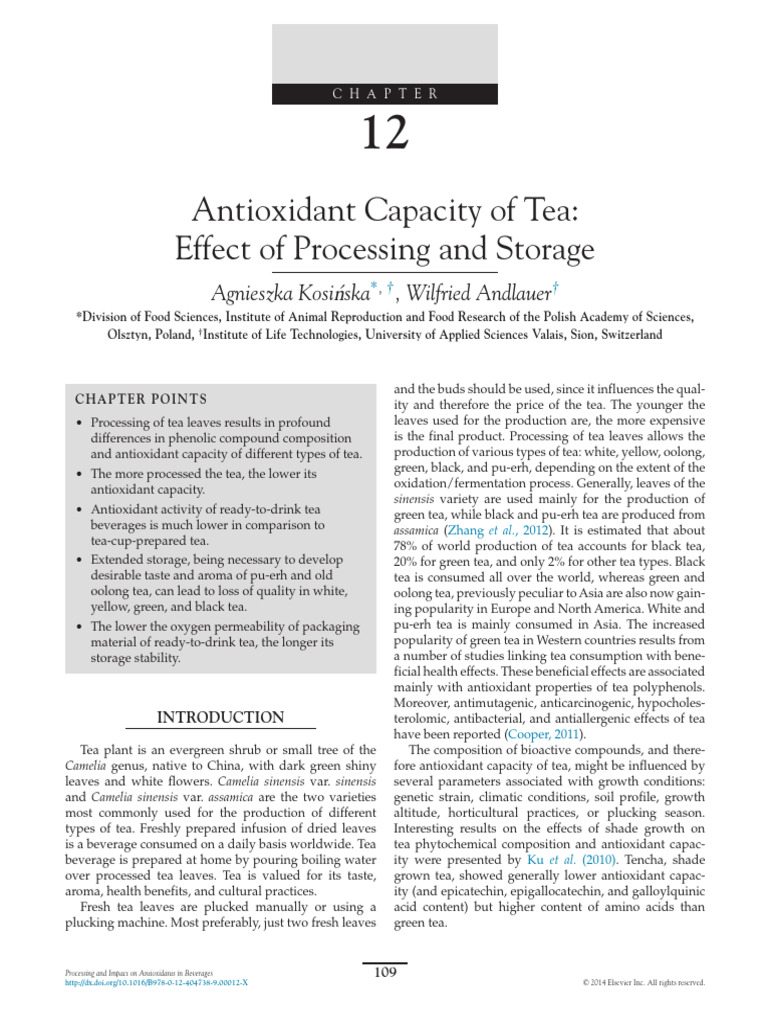 Tea Processing Effects on Antioxidants | PDF | Polyphenol | Phenolic ...