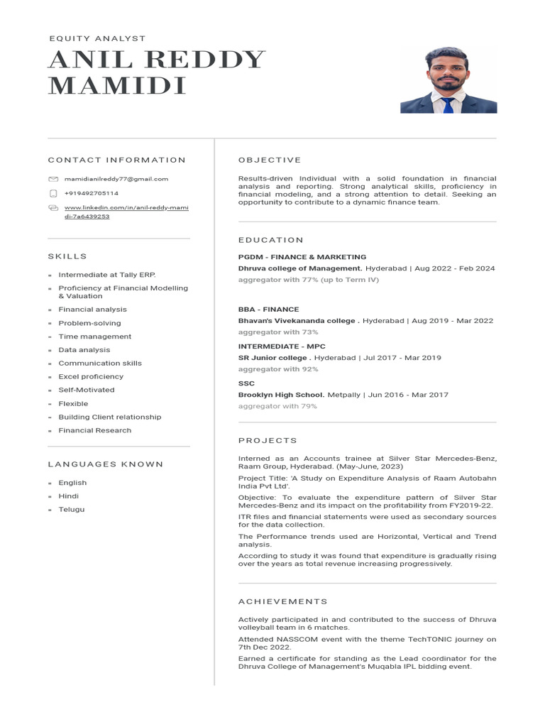 Anil Reddy Equity Analyst | PDF | Business | Financial Economics