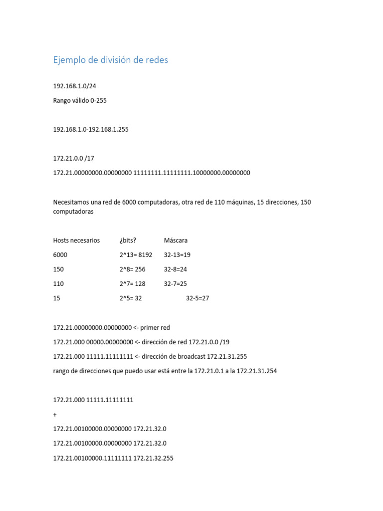 Ejemplo de División de Redes IP | PDF