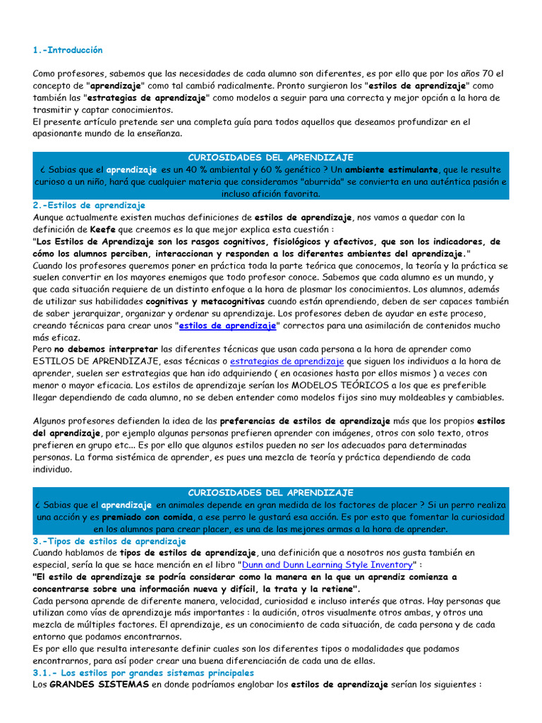 Estilos de Aprendizaje | PDF | Aprendizaje | Aprendiendo estilos