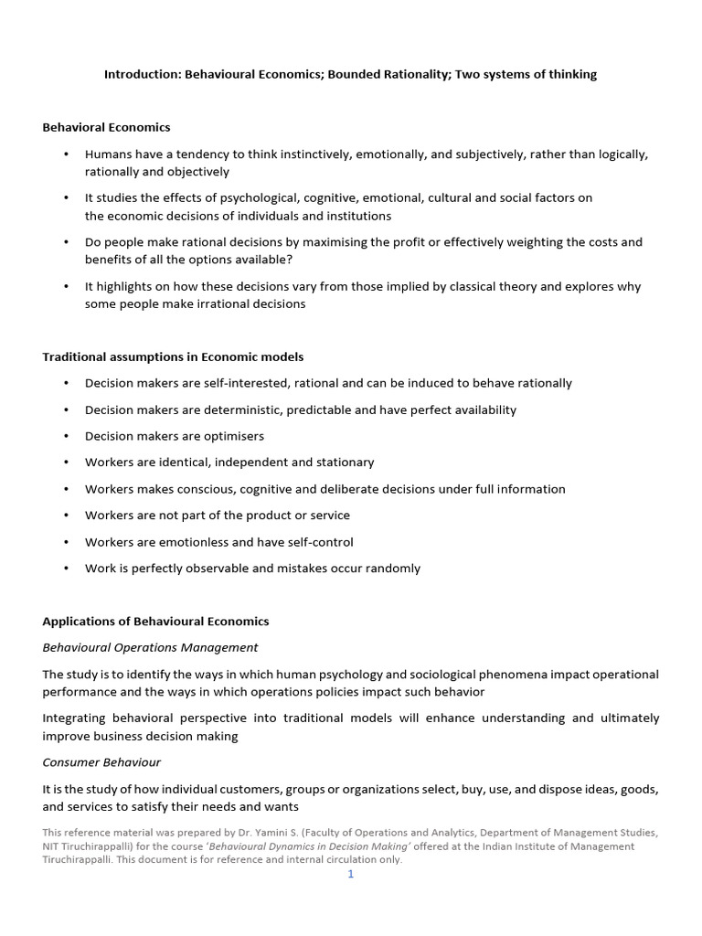 M01 - Introduction To BE | PDF | Behavioral Economics | Decision Making