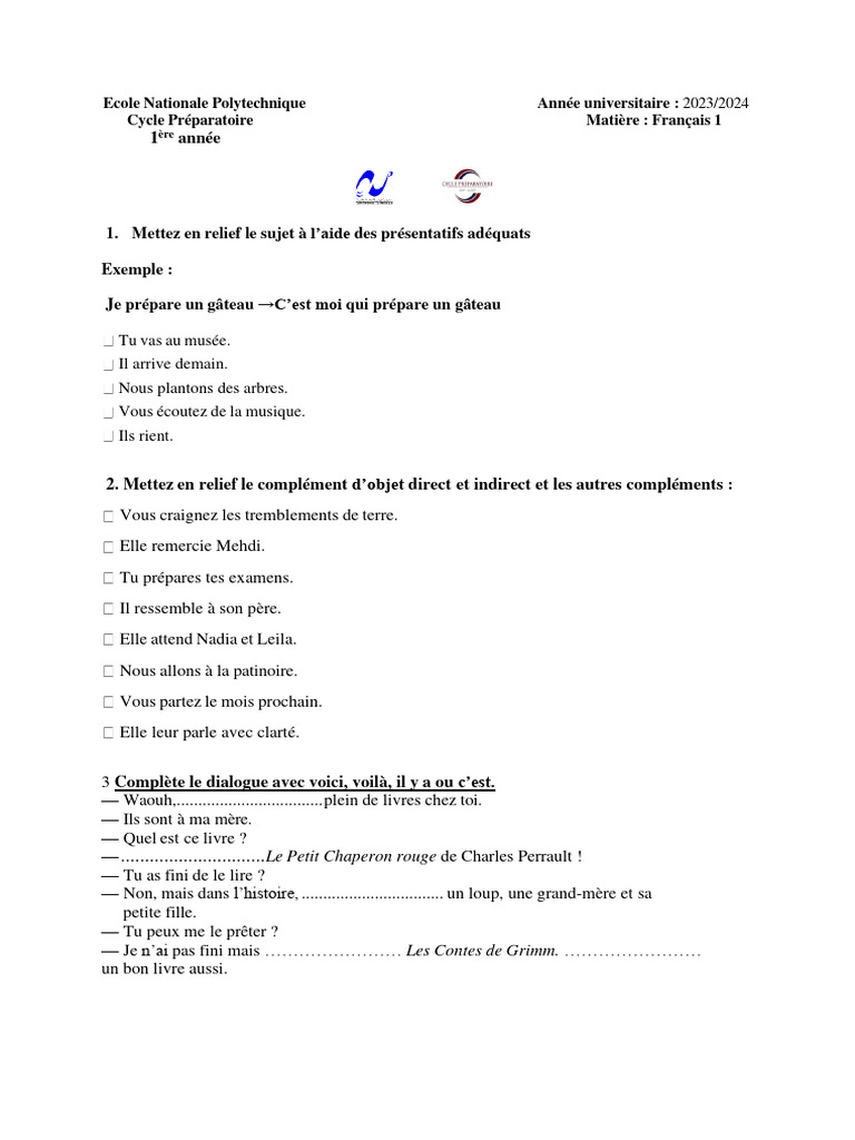 Exercices sur les présentatifs en français | PDF | Le Petit Chaperon ...