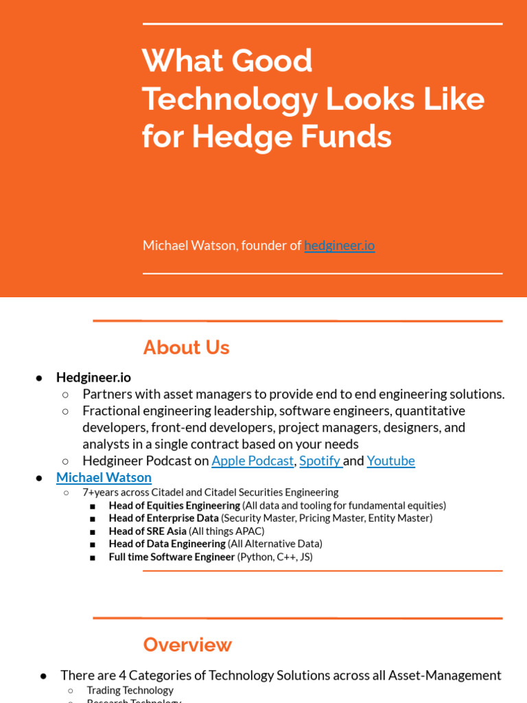 Hedge Fund Technology Platform Pdf Hedge Fund Risk