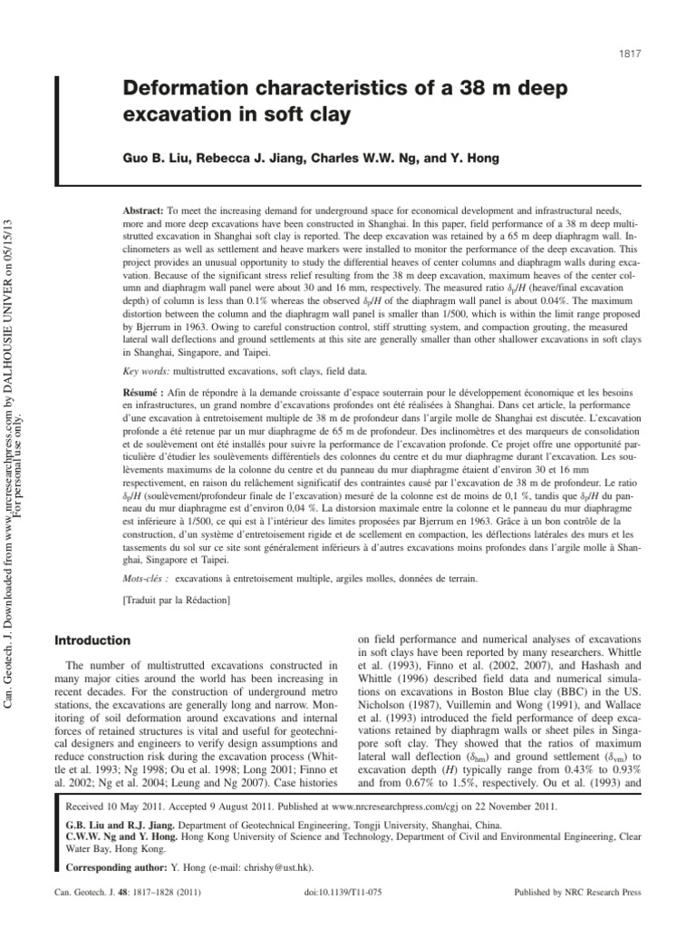 Deformation Characteristics of A 38 M Deep Excavation in Soft Clay ...