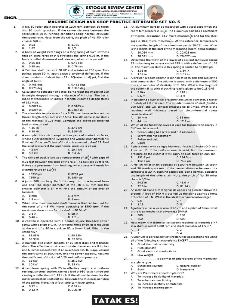 Refresher No.5 (MDSP) | Download Free PDF | Gear | Strength Of Materials