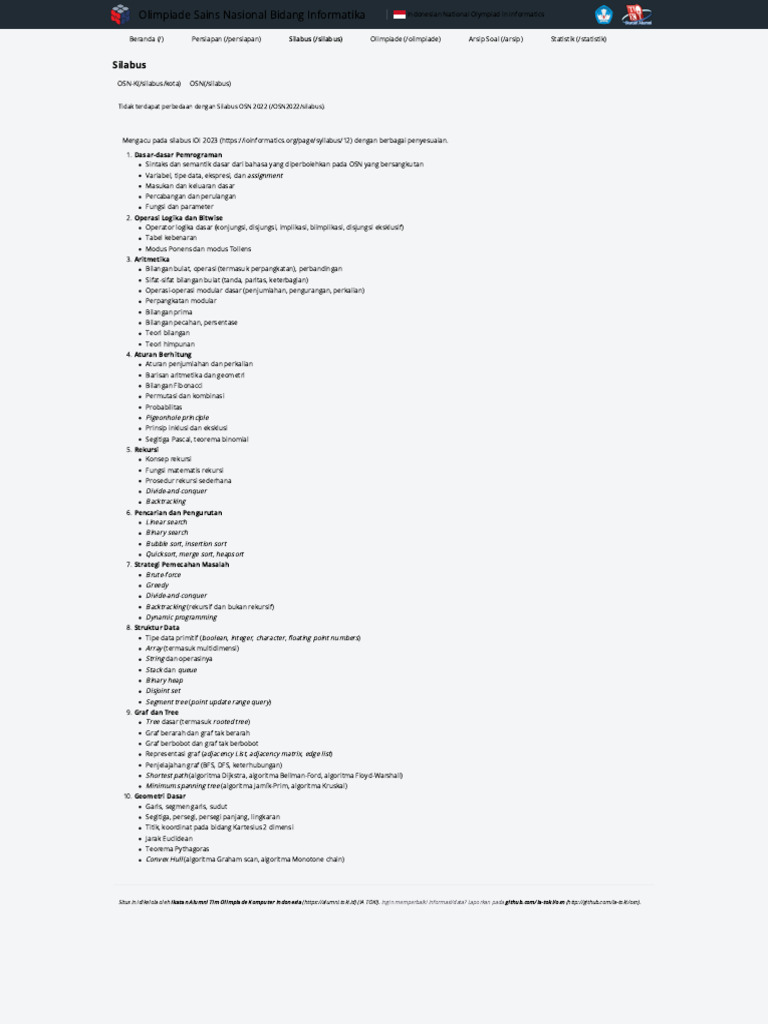 Silabus OSN Informatika 2023 | PDF
