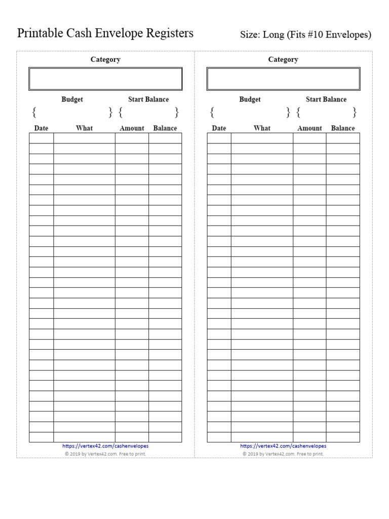 Cash Envelope Register Long | PDF | Business | Finance & Money Management