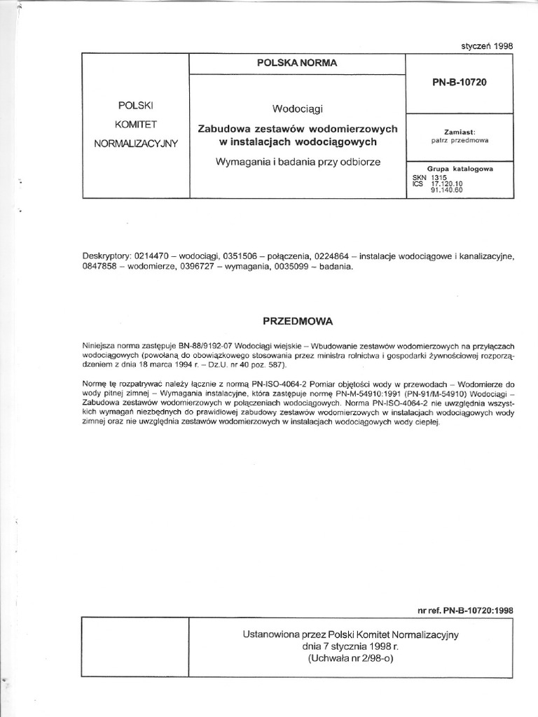 PN B 10720 1998 Wodomierze | PDF