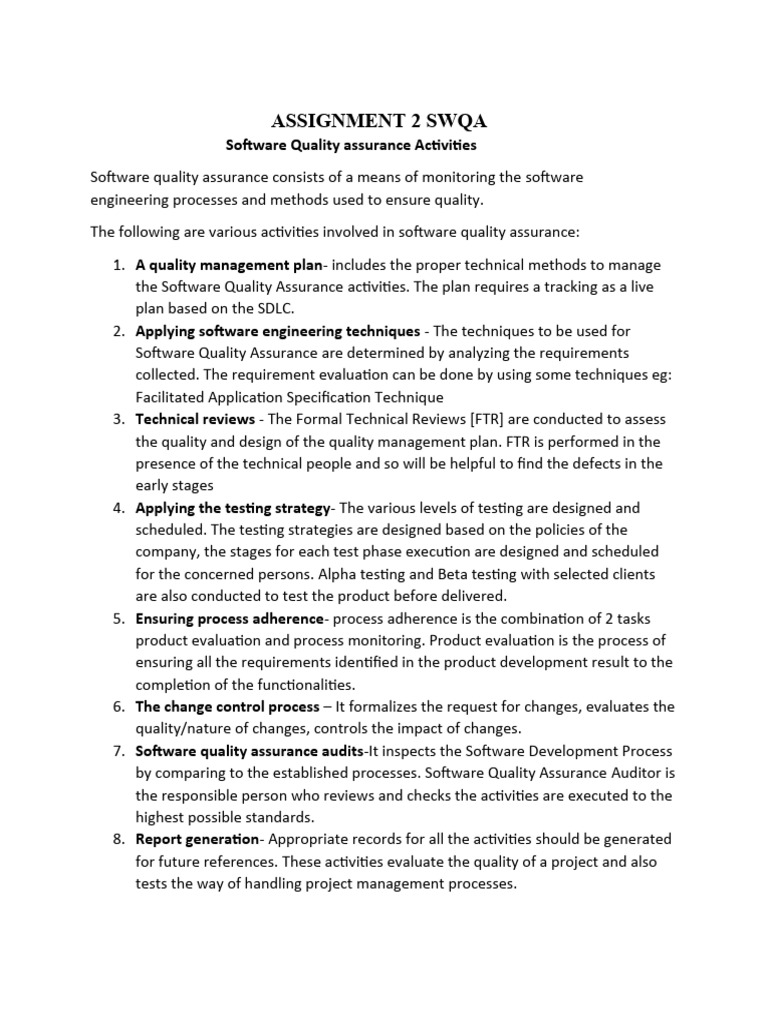 Software Quality Assurance Activities Guide | PDF | Business