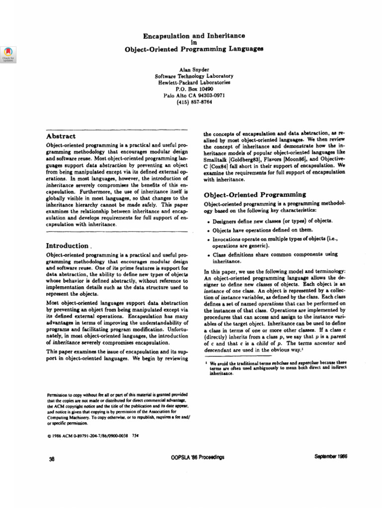 Encapsulation and Inheritance in Object-Orlented Programming Languages ...