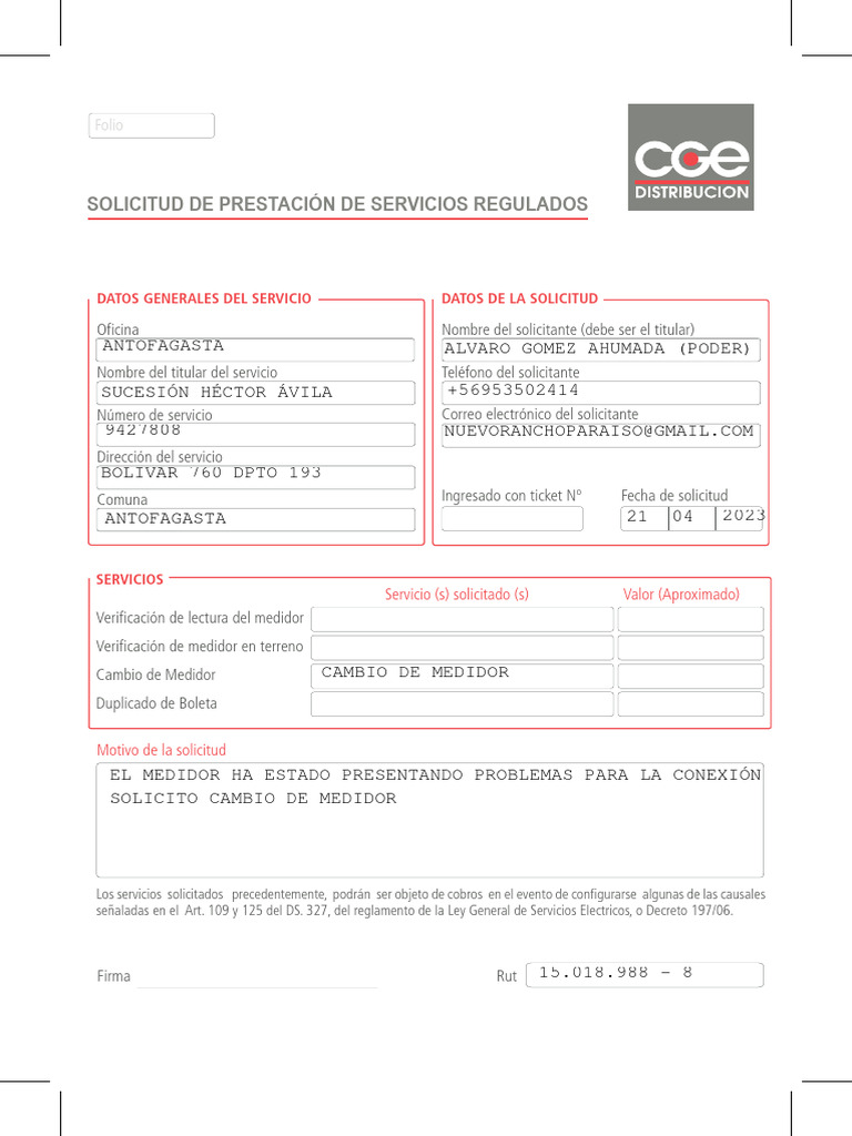 Solicitud de Cambio de Medidor CGED | PDF