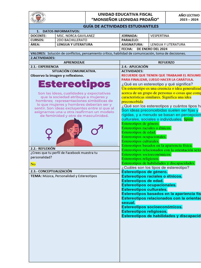Lengua y Liyeratura 30 | PDF | Estereotipos | Ciencia cognitiva