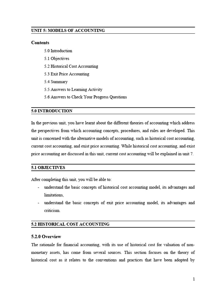 Unit 5 download free pdf historical cost valuation finance 