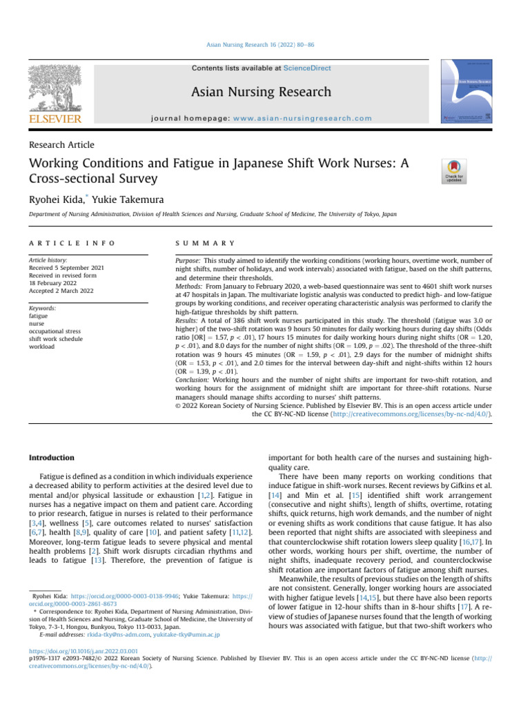 Fatigue Factors in Japanese Shift Nurses | PDF | Shift Work | Receiver ...