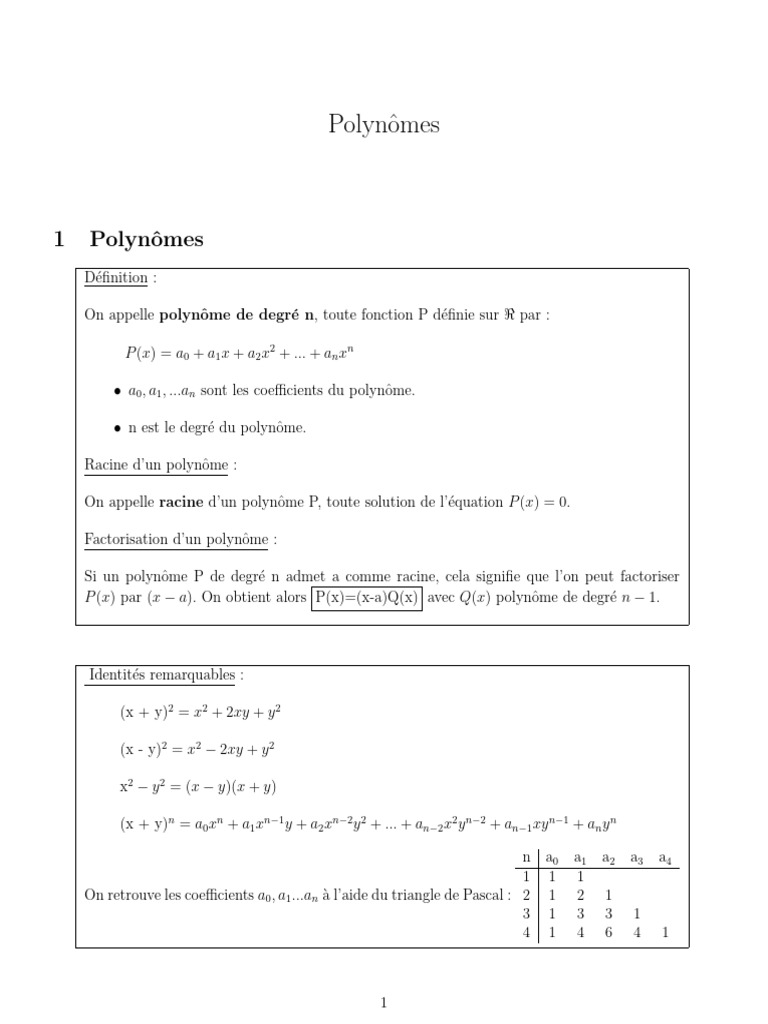 Introduction aux polynômes et leurs propriétés | PDF | Polynôme | Zéro ...