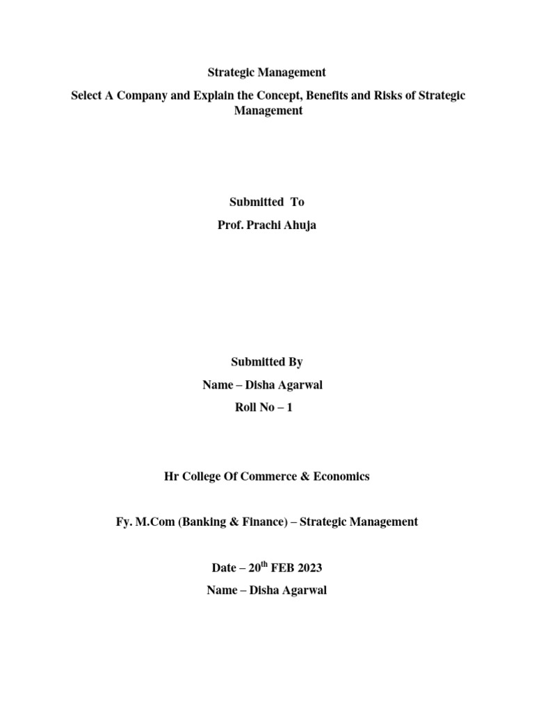 Disha Agarwal 1 Strategic Mgm Pdf Strategic Management Inventory