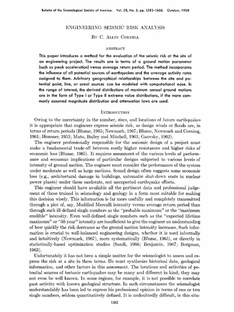 1968 Engineering Seismic Risk Analysis Pdf