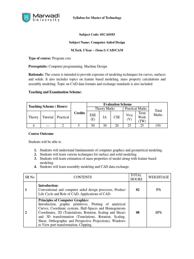 M.Tech CAD/CAM Syllabus Overview | PDF | Computer Aided Design | Geometry