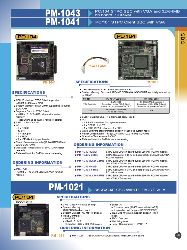PC/104 SBC with VGA Specifications | PDF | Random Access Memory ...