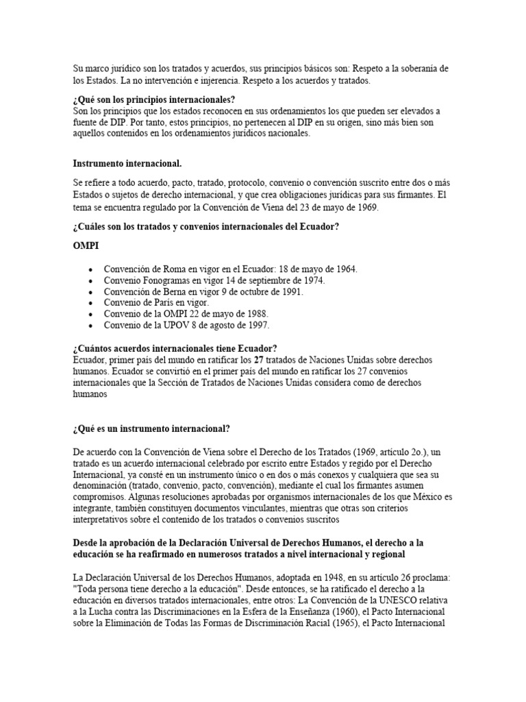Ejemplos de Tratados Internacionales | PDF | Tratado | Convenio europeo ...