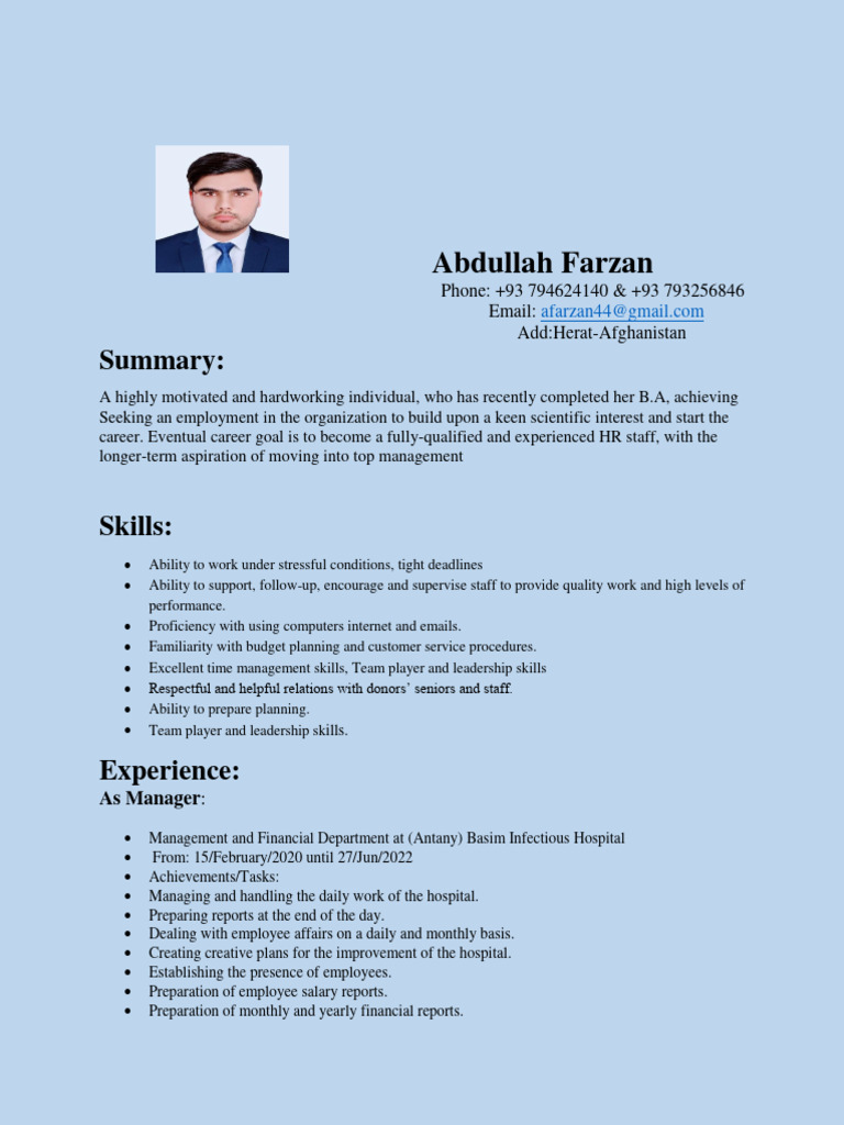 Abdullah Farzan CV | PDF