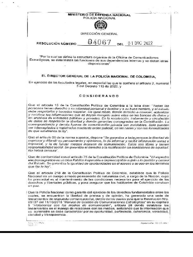 Resolucion 04067 01 12 2022 - Estructura - Organica - Coest | PDF